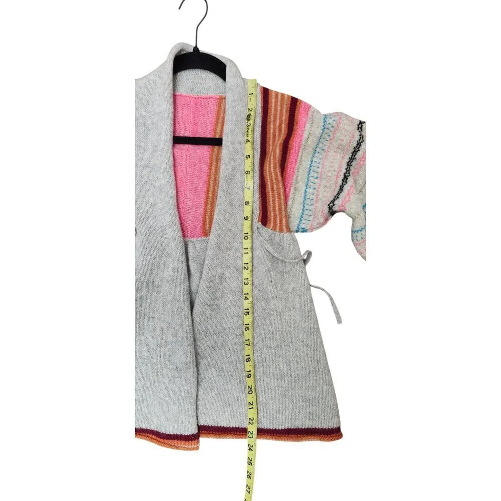 Vtg Y2k Free People Cardigan Sweater S Stripe Pink Red Turquoise Kimono Open